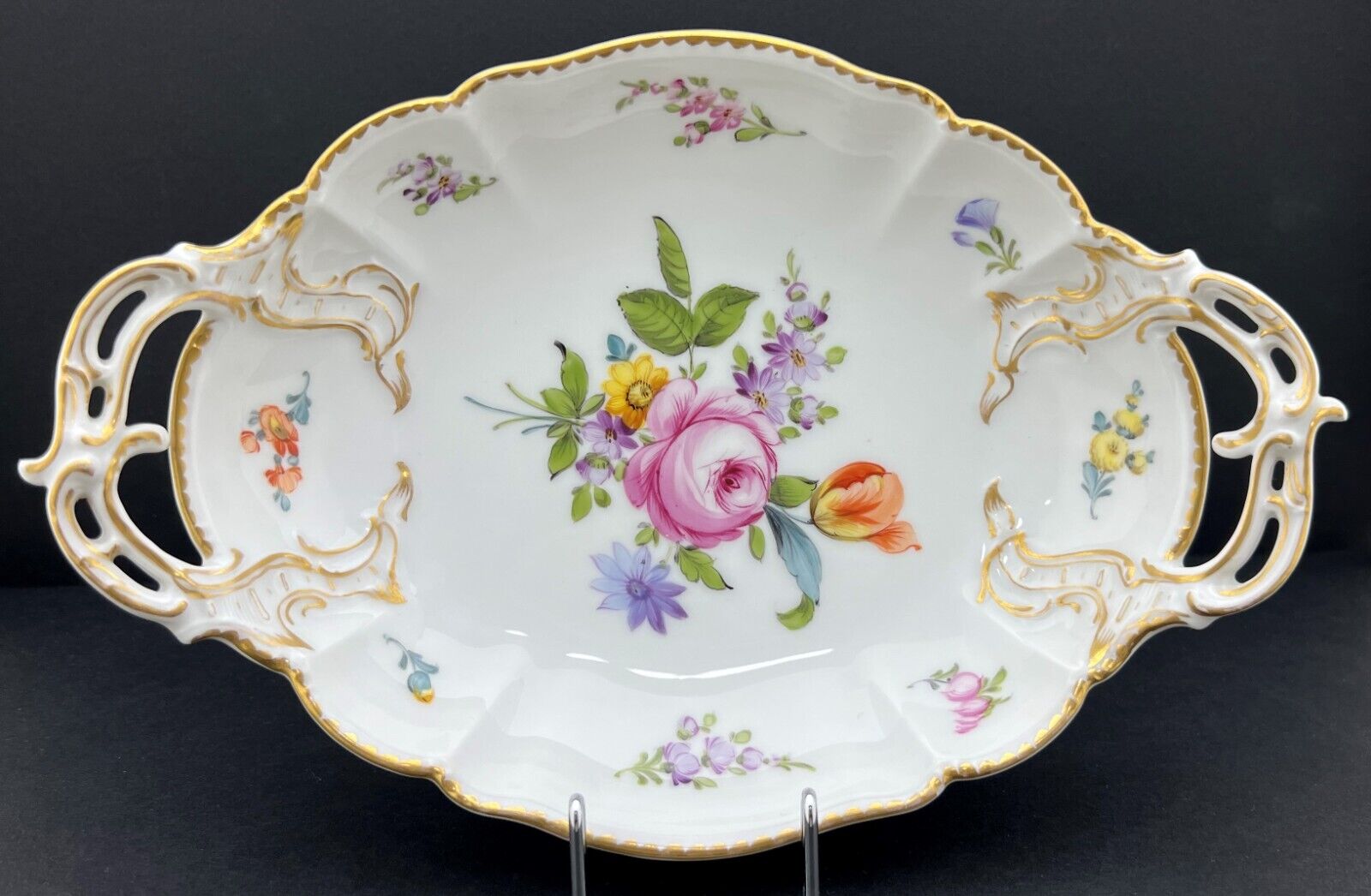 Nymphenburg Porcelain, Rococo Service, Floral Platter, 26,5 cm / 10.43 Inch