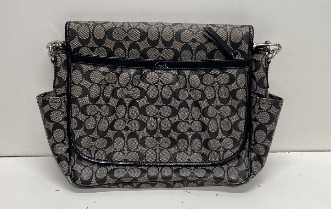 Coach Grey Black Signature Heritage Messenger Bag Large Silver Hardware 18970