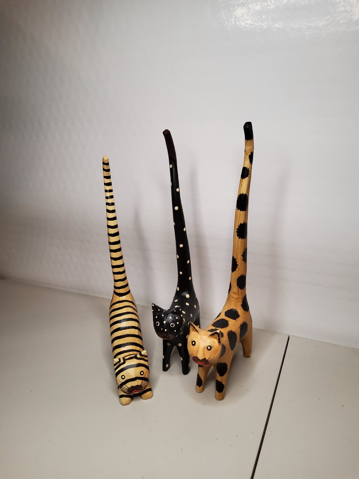 Folk Art Long-tailed Cats set of 3 Vintage made in Indonesia