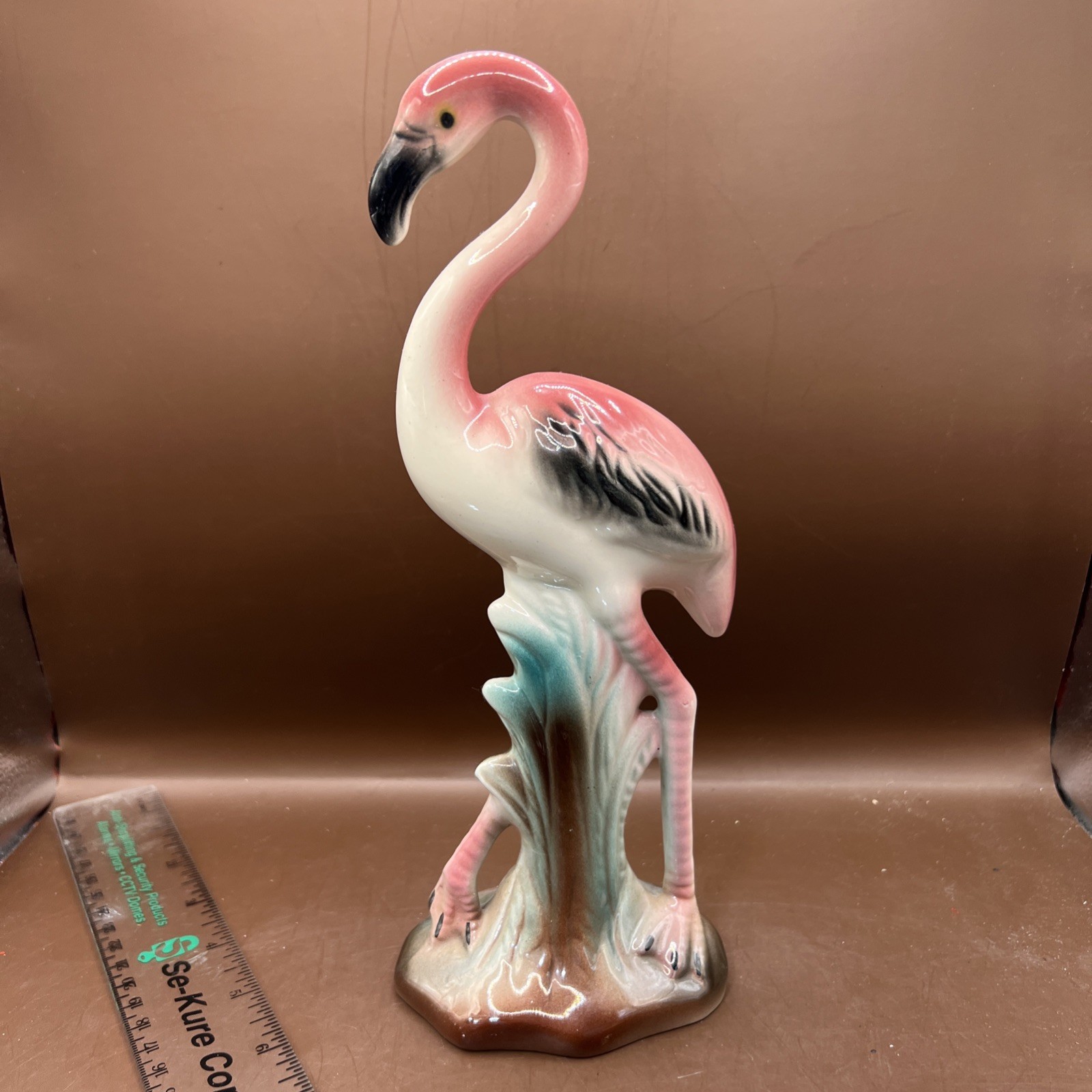 Vintage Pink Flamingo MCM Figurine 9.5” Tall Ceramic 
