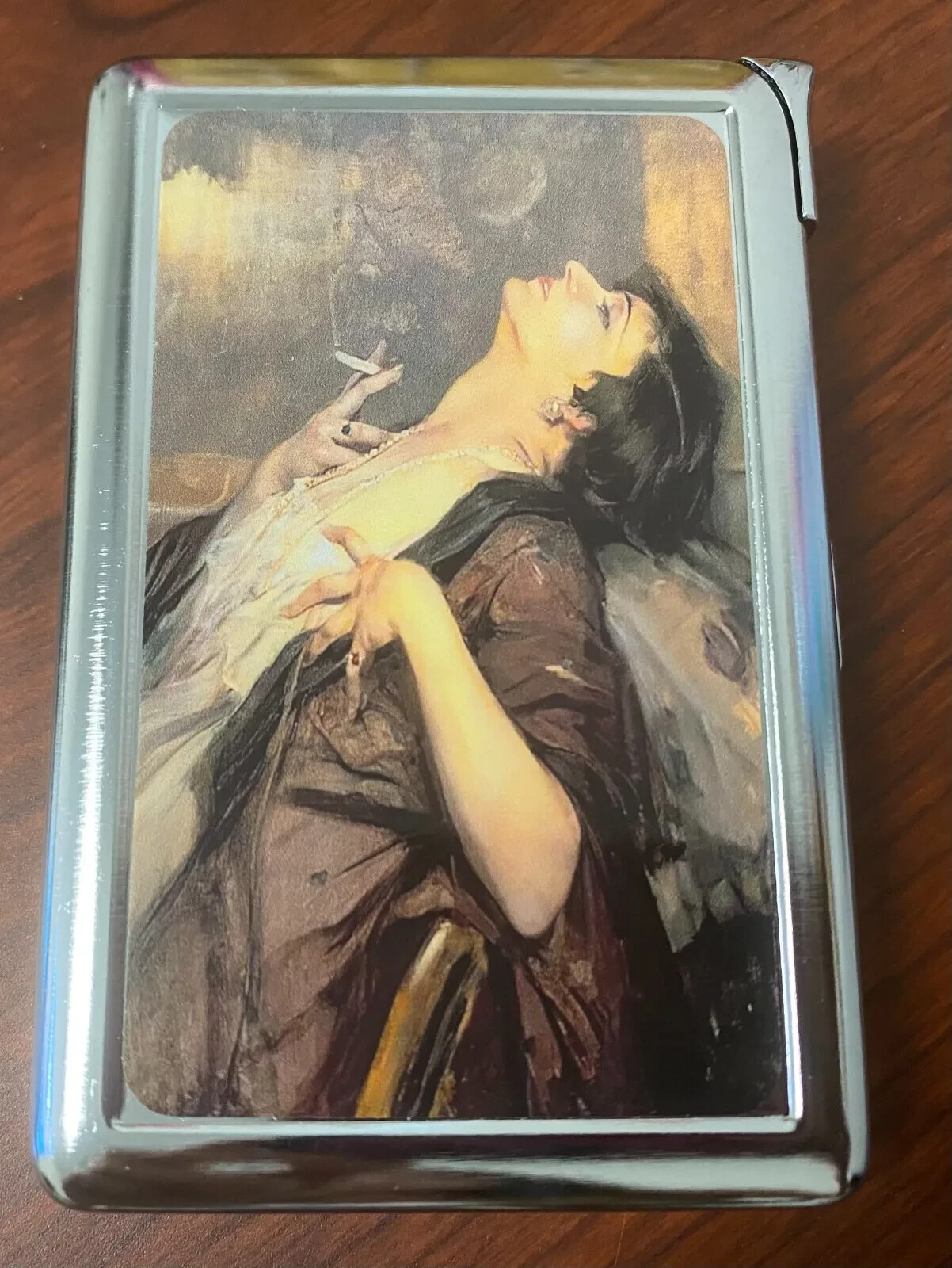Vintage IMAGE Smoking Woman 100's Size Cigarette Case w/built in lighter Wallet