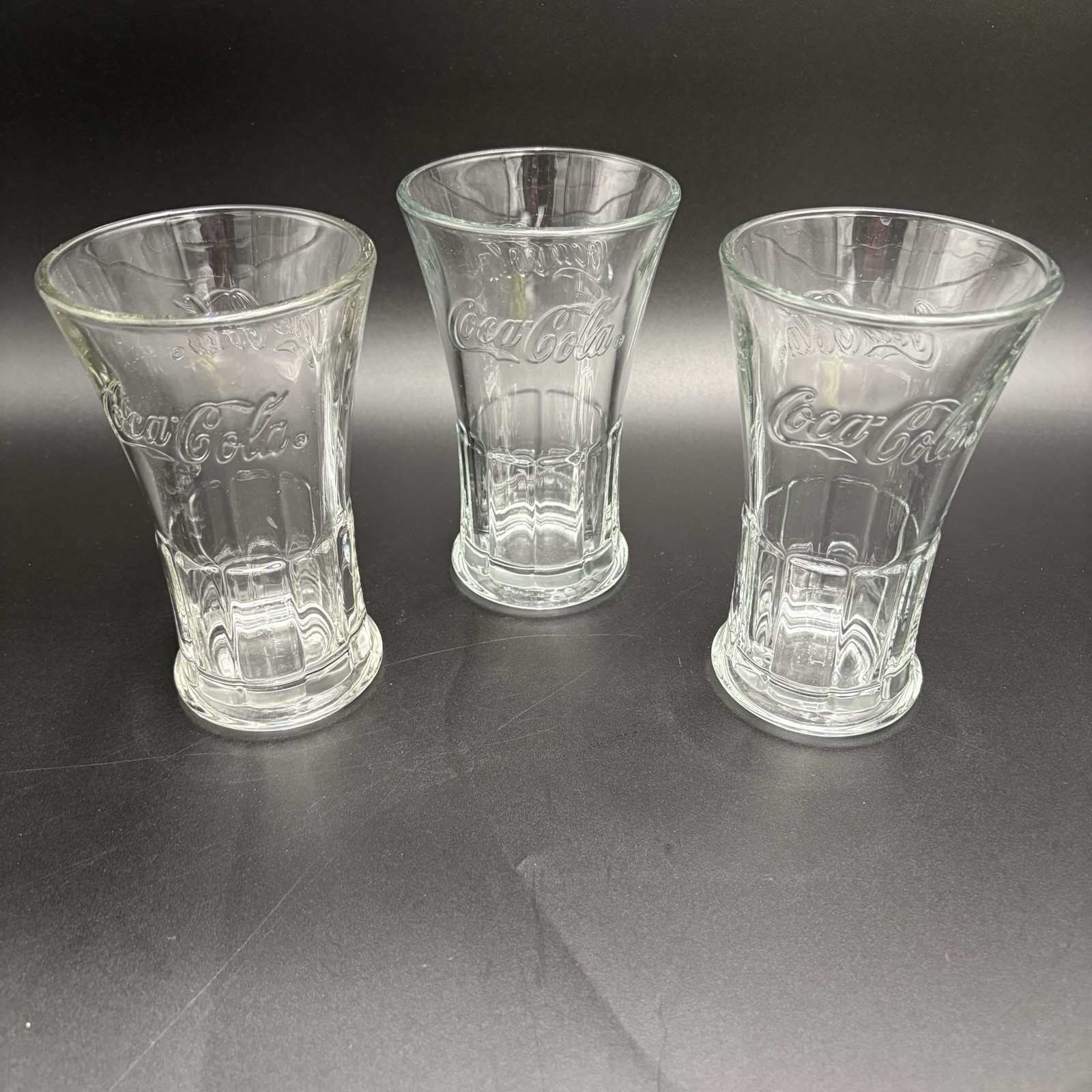 Vtg Clear Heavy Libbey Coca-Cola Coke Drinking Glass With Flared Rim Set Of 3 Vtg Clear Heavy Libbey Coca-Cola Coke Drinking Glass With Flared Rim Set Of 3