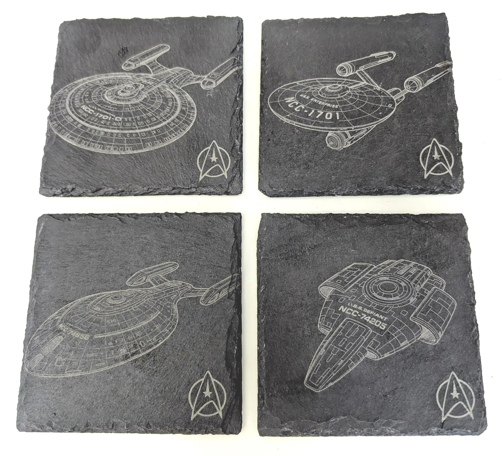 Star Trek Ships Slate Coaster Set of 4 | Laser-Etched Stone Coasters | Handmade