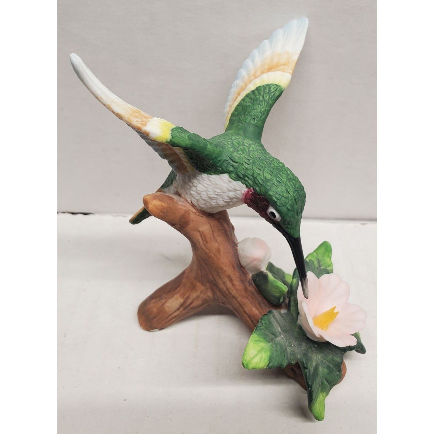 Vintage Green Hummingbird with Flower Figurine