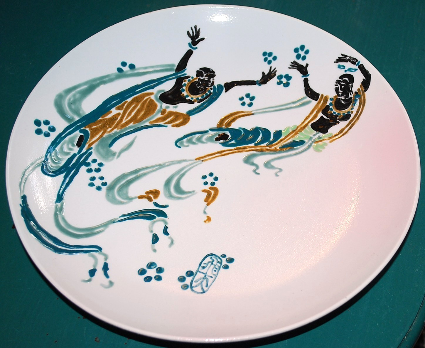 Vtg BUDDHIST BODHISATTVAS ASCENDING Decorative Wall Plate Hand Painted Signed