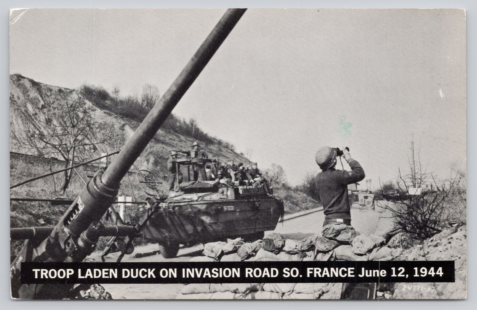 1944 WWII D-Day Era Troop Laden DUKW Invasion Road So. France Postcard 1944 WWII D-Day Era Troop Laden DUKW Invasion Road So. France Postcard