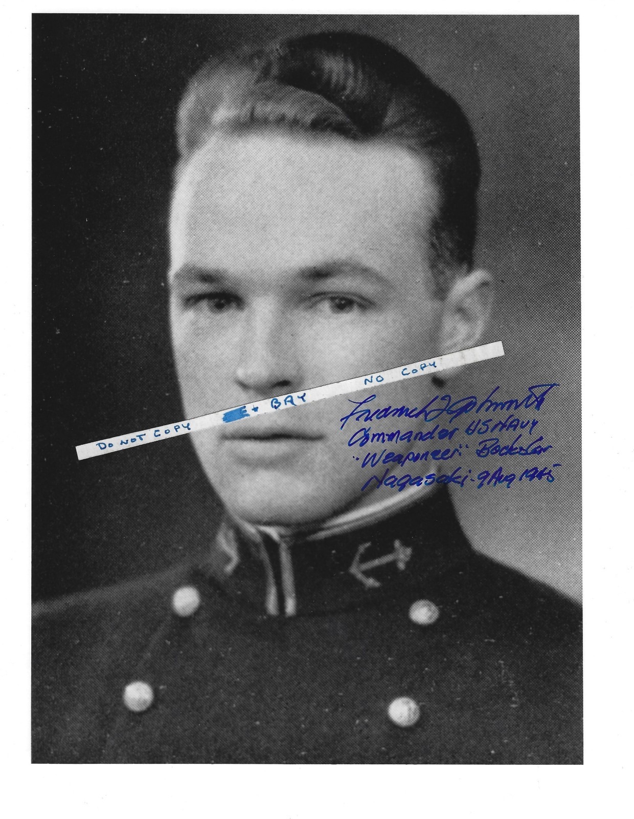 V/ADM. Frederick l. Ashworth, Weaponeer, Bockscar, Nagasaki, signed 1933 USNA
