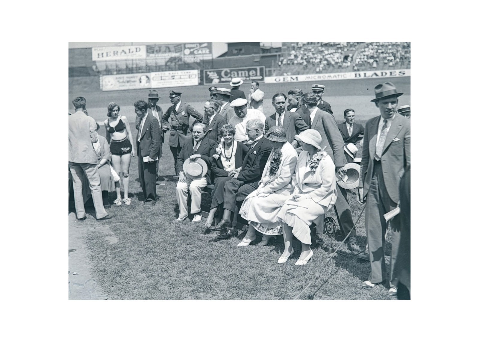 1932 Amelia Earhart Braves Field Boston Mayor Curley Aviator Glass Negative OOAK