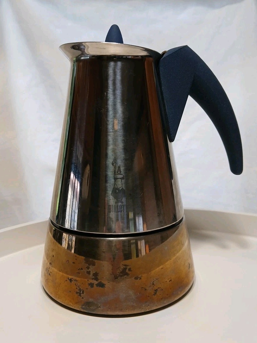 Vintage Bialetti KONA Coffee Espresso Tea Maker 6 Cup Stainless Steel Blue Rare