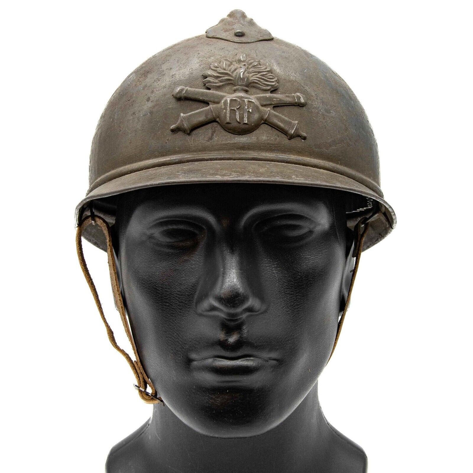 WWI French Model 1915 Adrian Helmet with Artillery Badge & Chin Strap