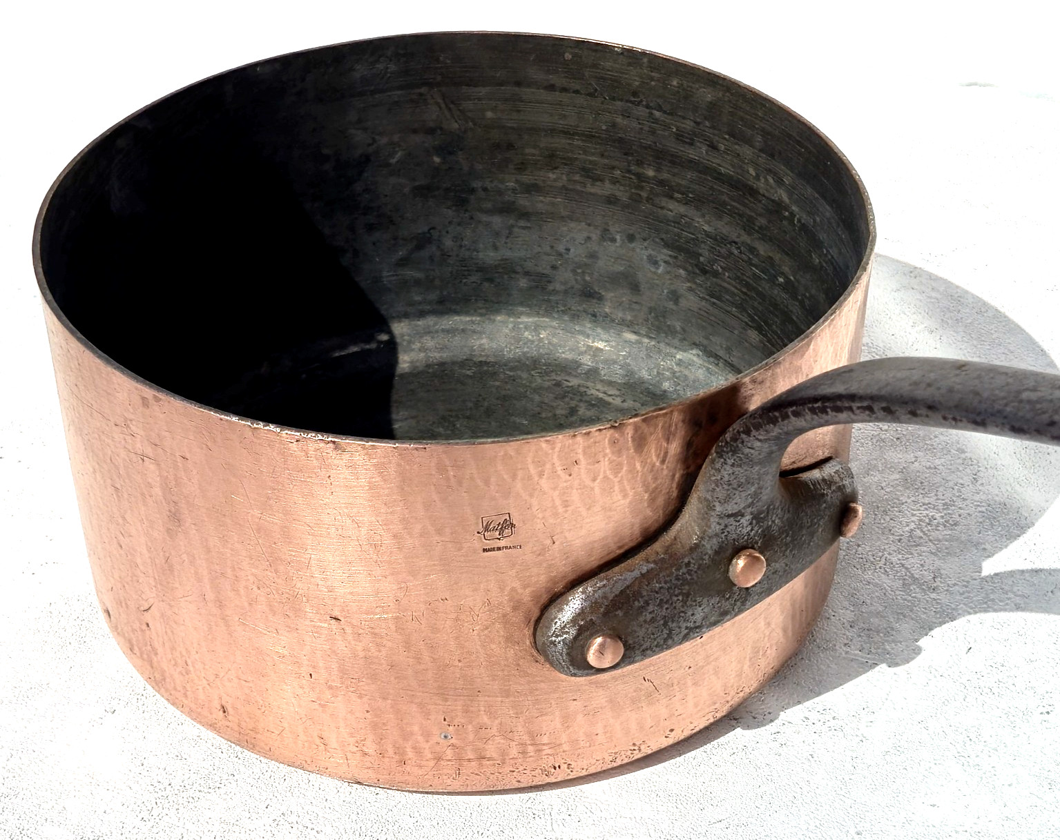 Vintage 10.4inch French Copper Saucepan Matfer Hammered Tin Lining 2mm 8.6lbs