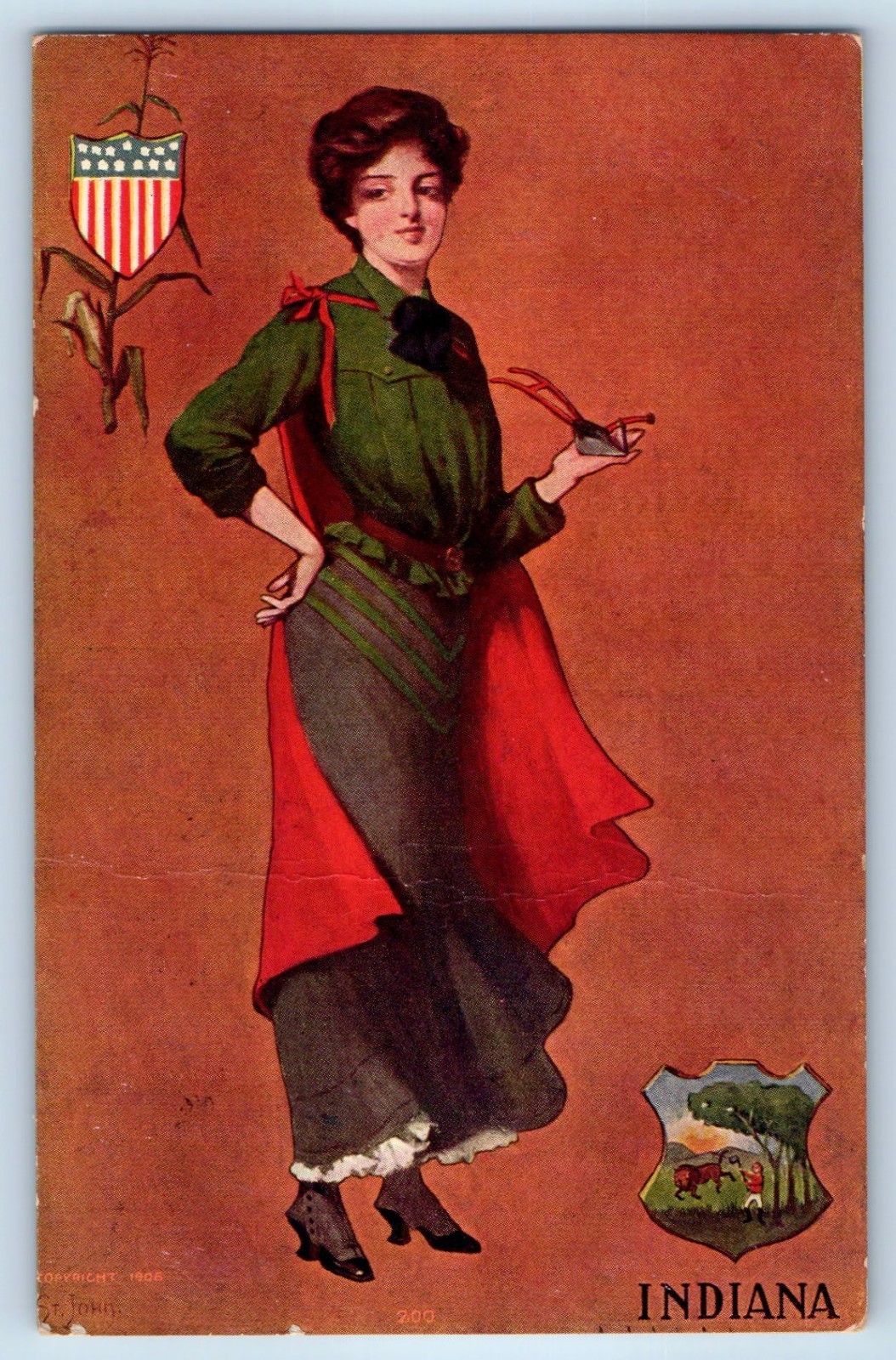 1906 Pretty Woman Indiana St. John Signed Artist Salem NJ Antique Postcard