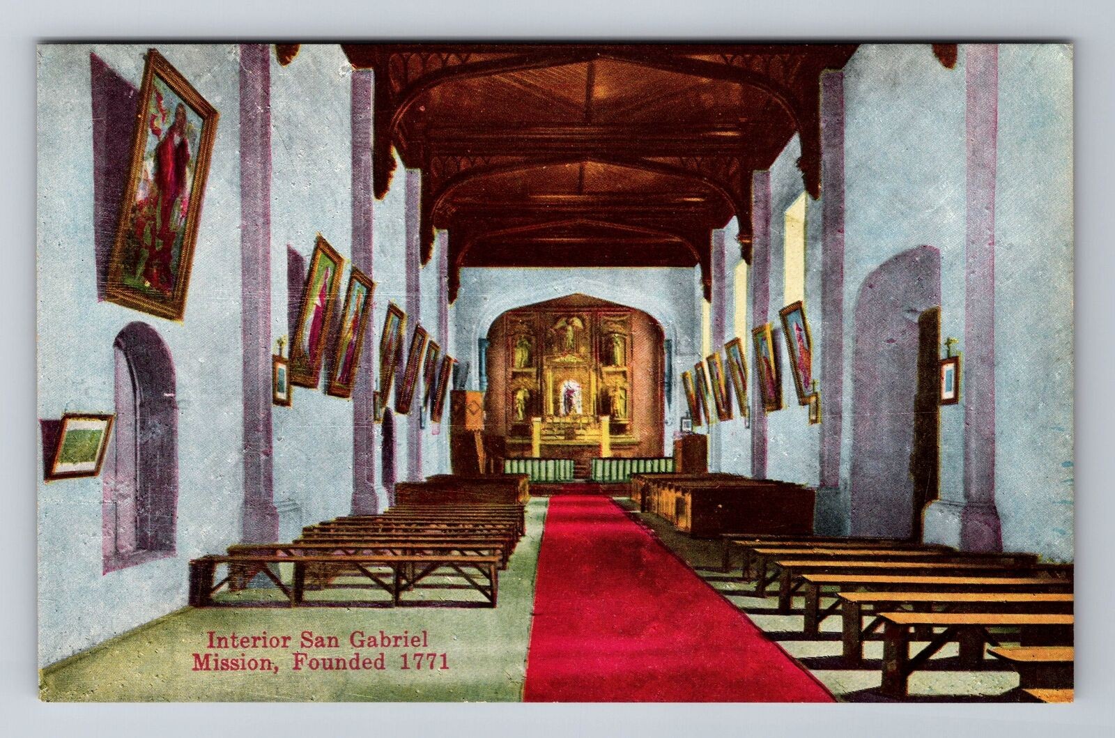 San Gabriel CA-California, Interior San Gabriel Mission, Vintage Postcard