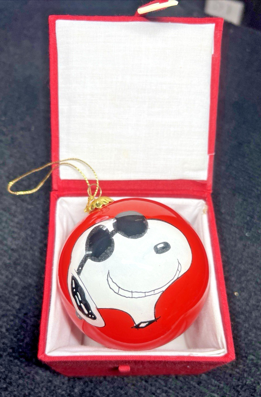 Vtg Kurt Adler Peanuts Ornament Red Glass Snoopy In Sunglasses 3.25” 1999  A6