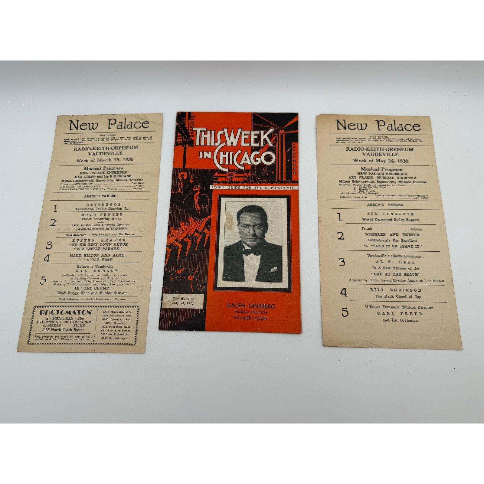 Vintage 1930-1932 Chicago Ephemera RKO Vaudeville Programs & Palmer House Guide