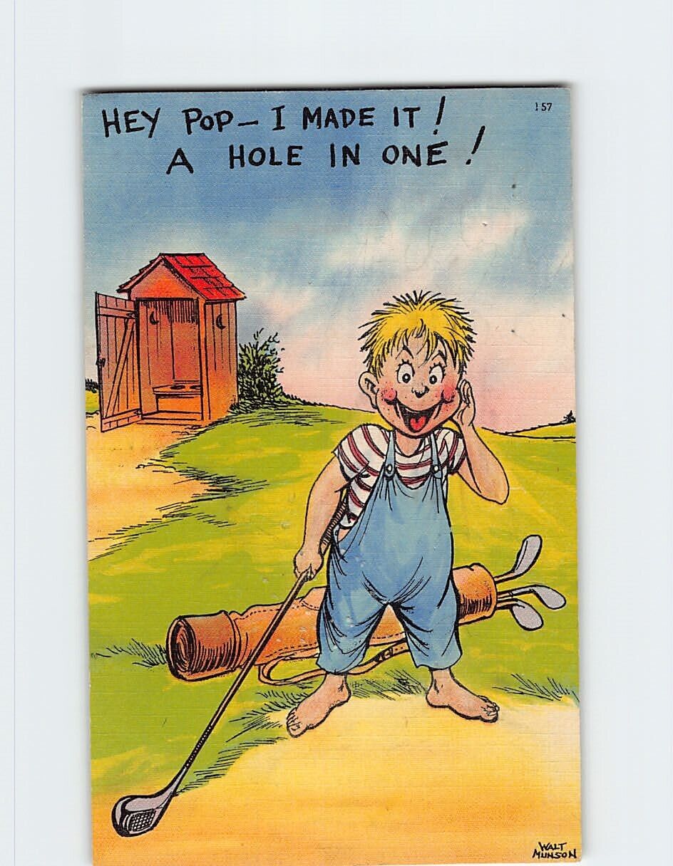 Postcard Hey Pop I Made it A Hole in One A Boy with a Golf Club
