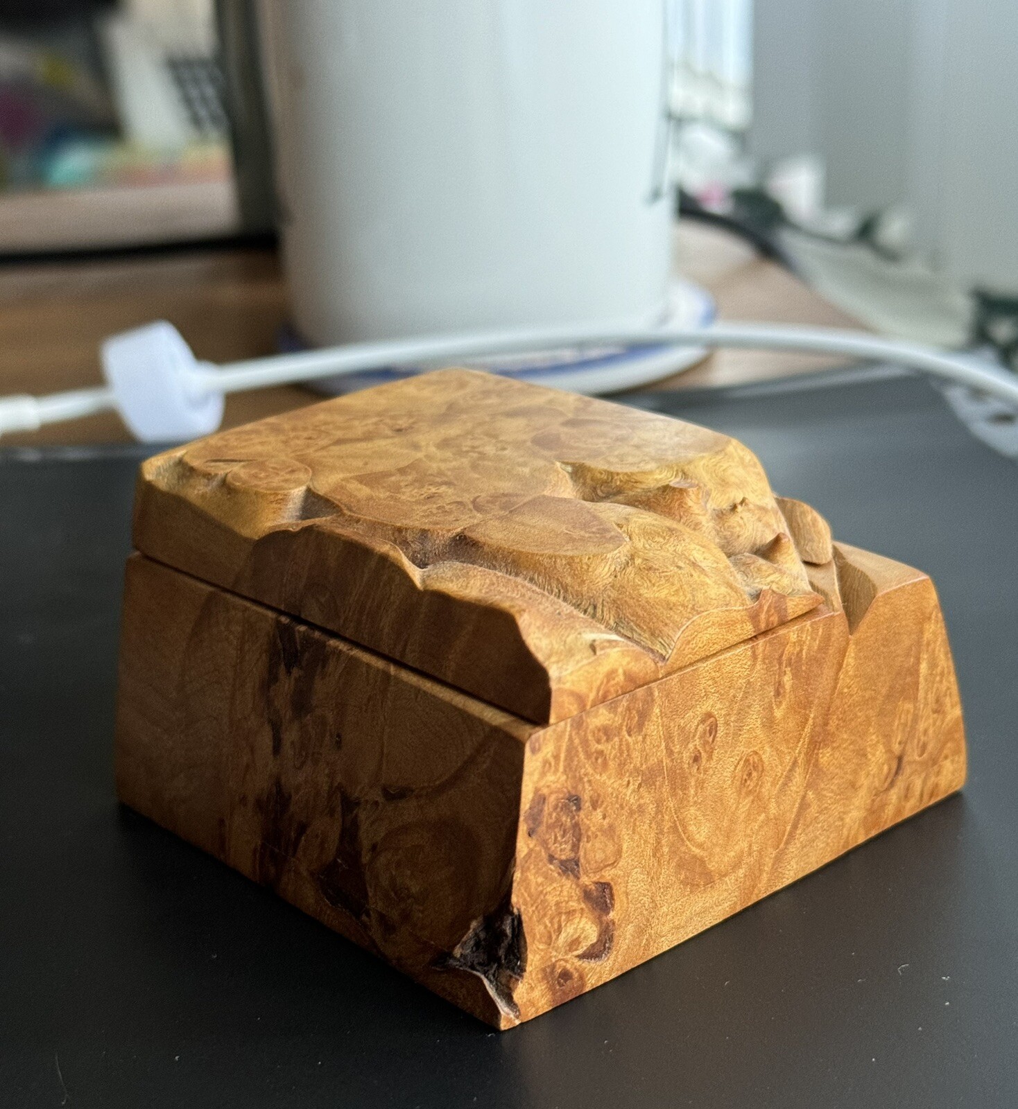 1983 MICHAEL ELKAN Live Edge Wood Trinket Box. Signed & Dated.