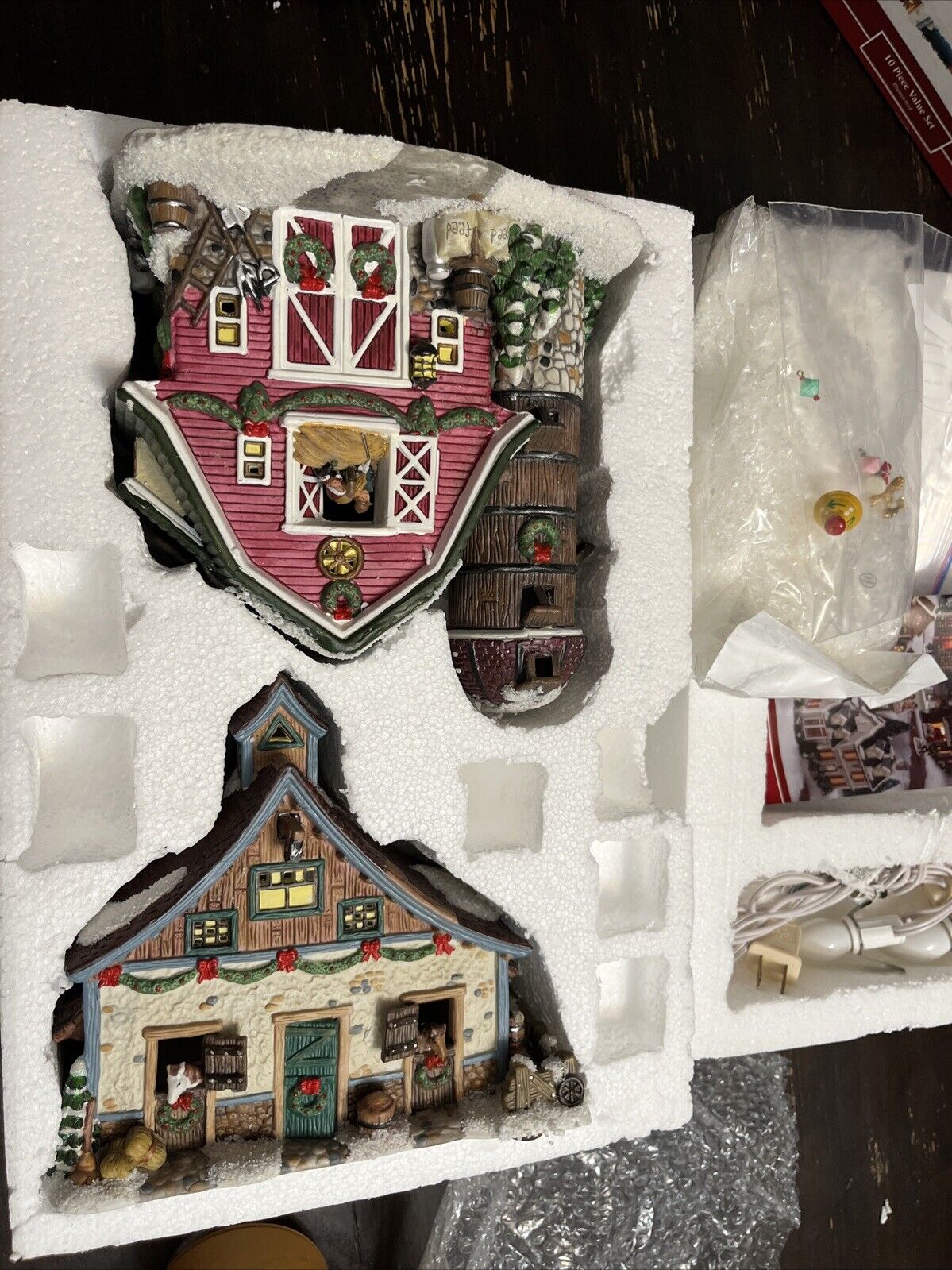St. Nicholas Square Village Collection Stable And Barn Farm Animals With Snow