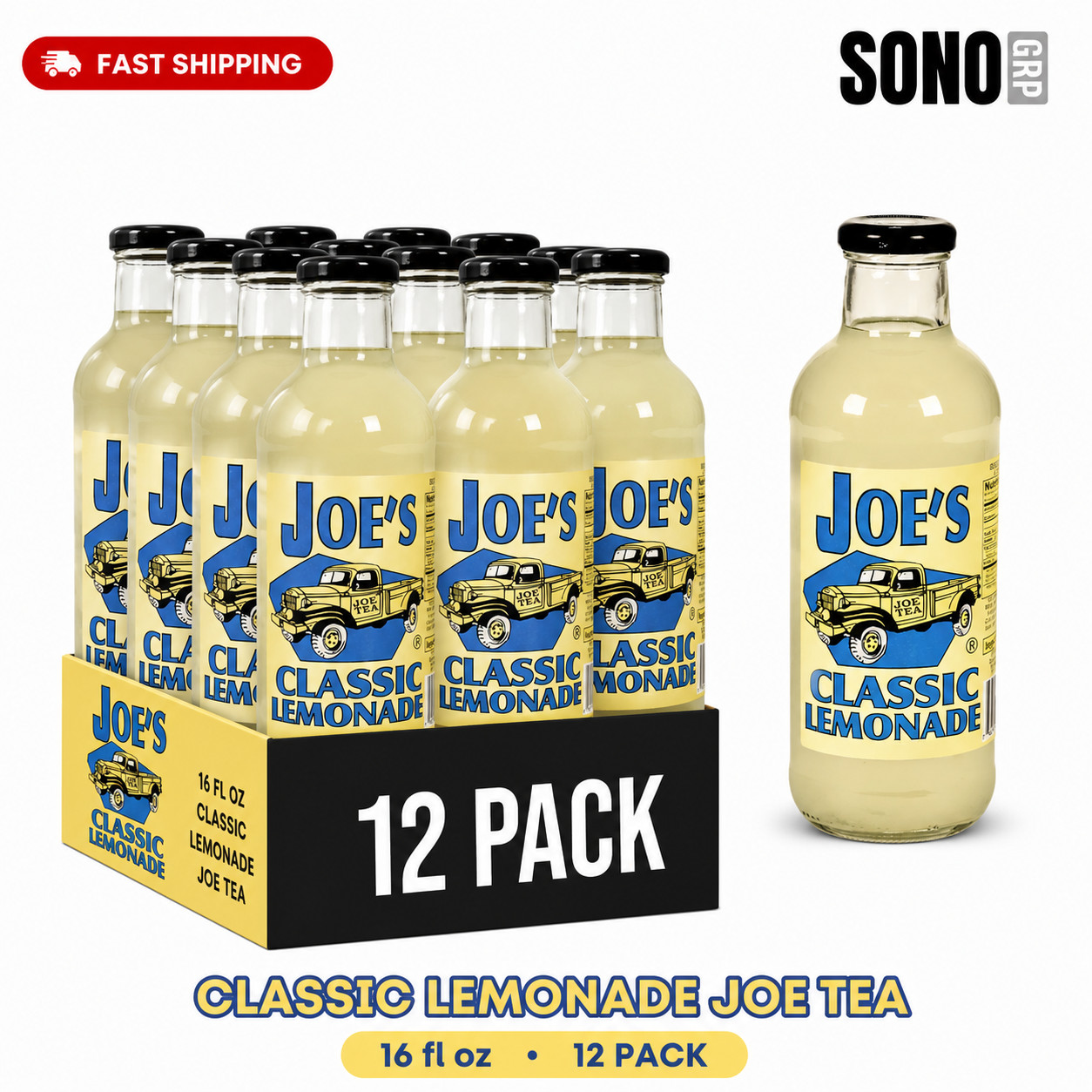 Joe Tea Classic Lemonade 20 Fl Oz, 12 Pack Glass Bottles