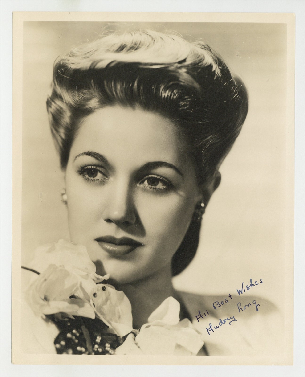 Audrey Long 1945 Character Actress Hand Signed Dbl Wt 8x10 Portrait Photo J14020