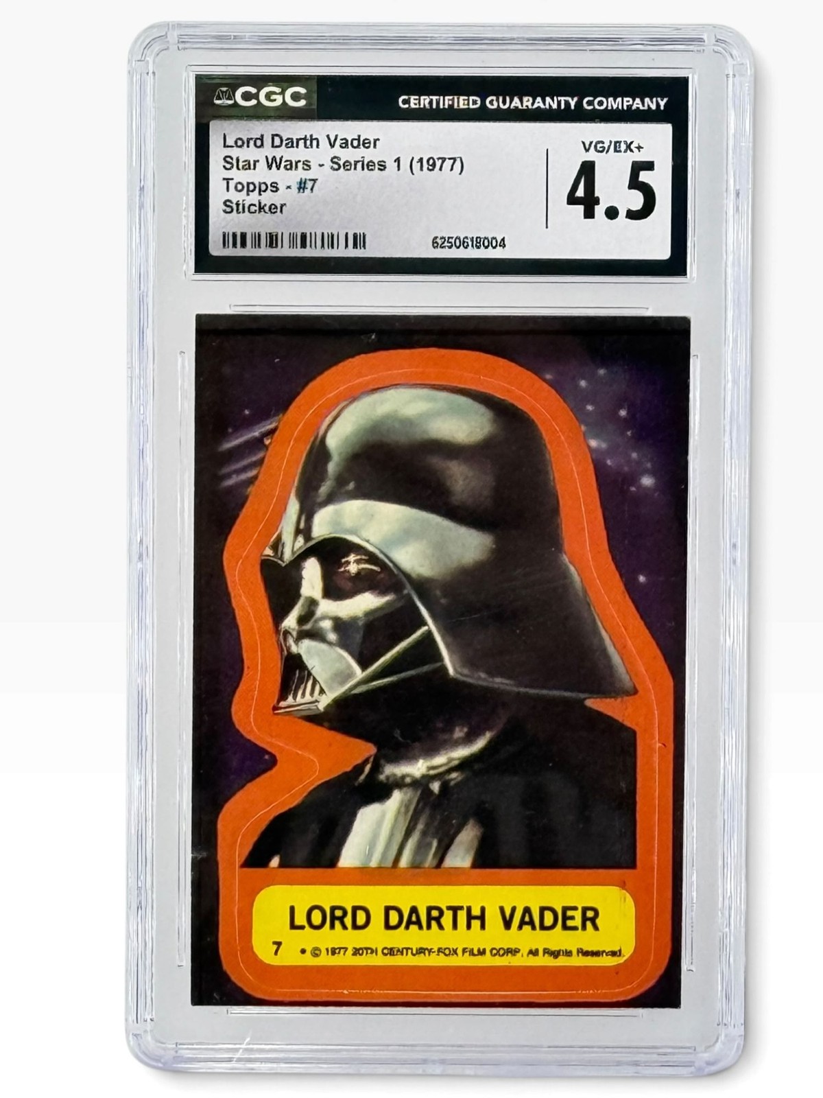 Lord Darth Vader Star Wars Series 1 1977 Rookie Topps #7 Sticker CGC 4.5 VG/EX+ 
