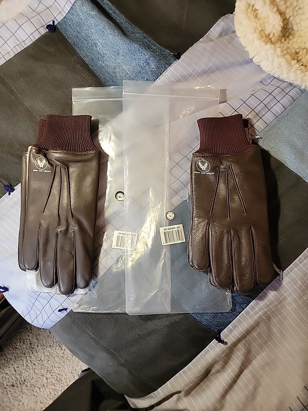 2 Pair Army Air Force Type A-10 Gloves-Reproduction New IP. Brown Size XL AND L