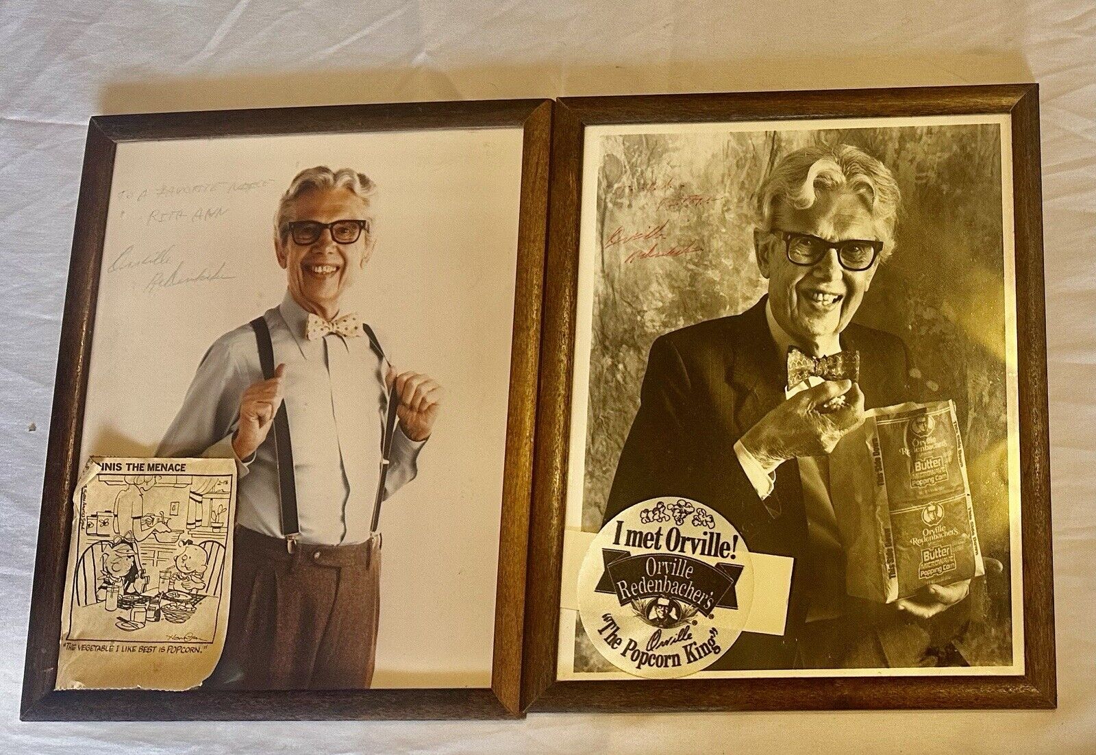 Vintage Orville Redenbacher Autograph Photograph Lot I Met Popcorn King Sticker