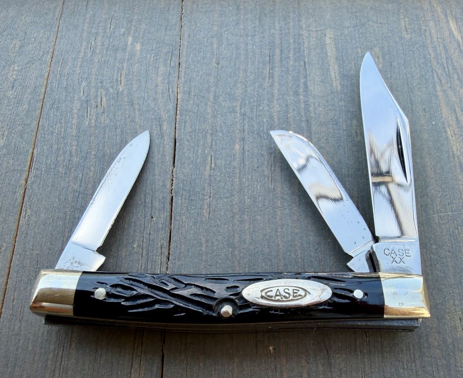 CASE XX 6333 Rough Black Stockman Knife 1940-64 Long Pull Unused N/M 1940-49 
