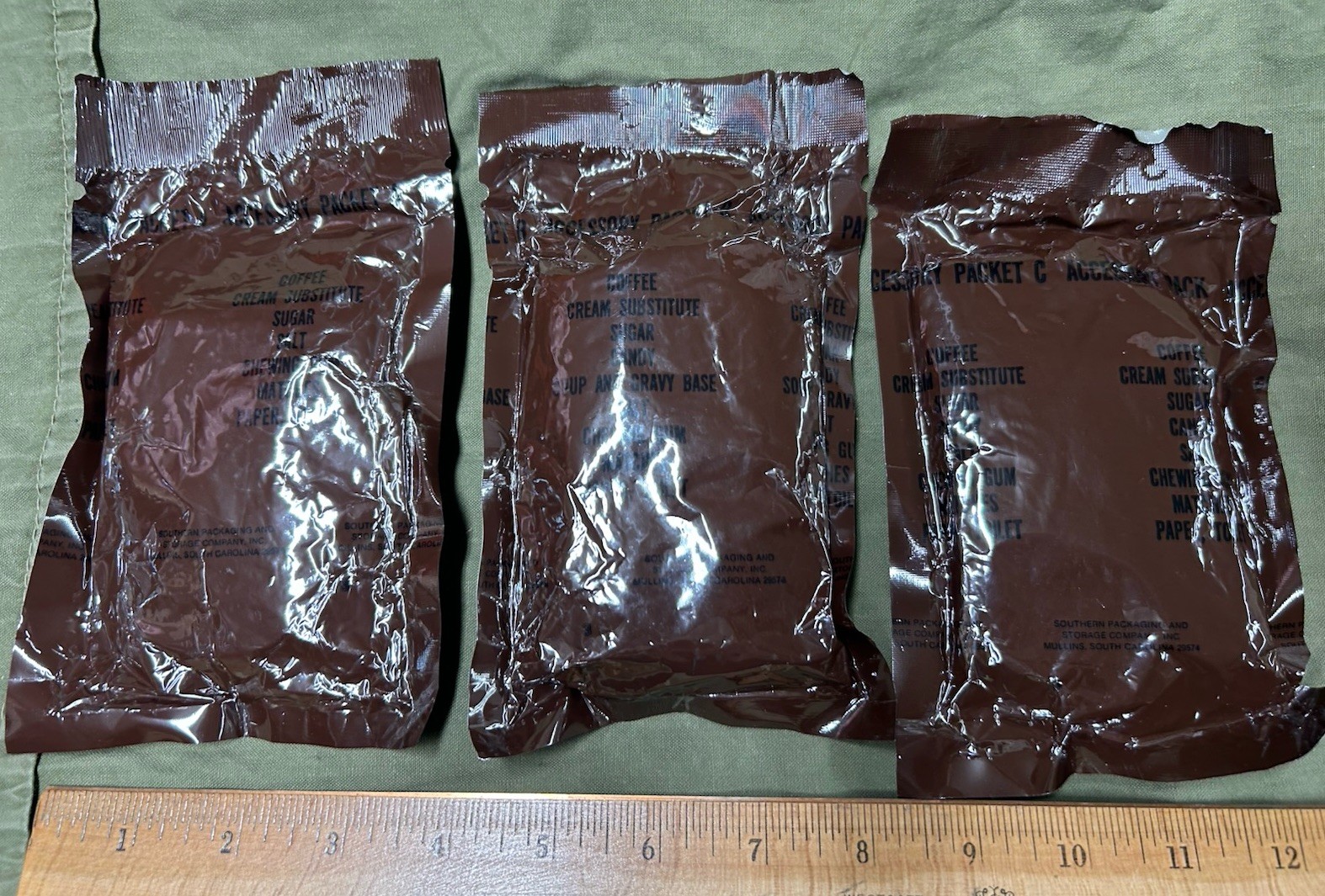 Vtg Post Vietnam War Meal Combat Individual ( MCI ) A, B, & C Accessory Packets