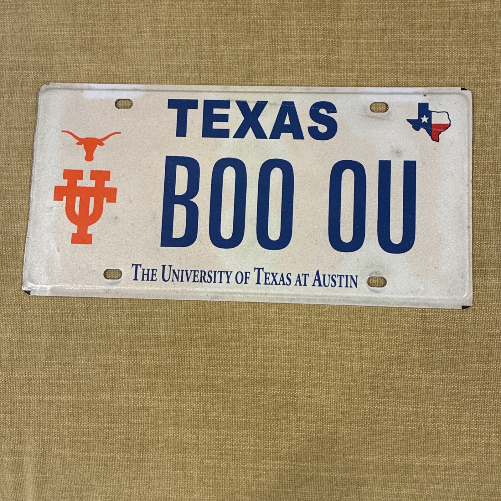 Vintage Texas Vanity License Plate UT Longhorns Football “BOO OU” Custom