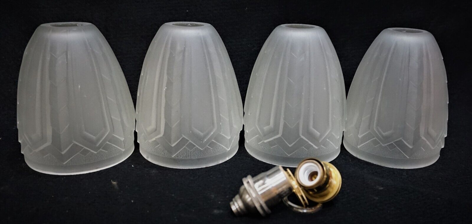 Set of 4 Art Deco France Molded Frosted Glass Shades