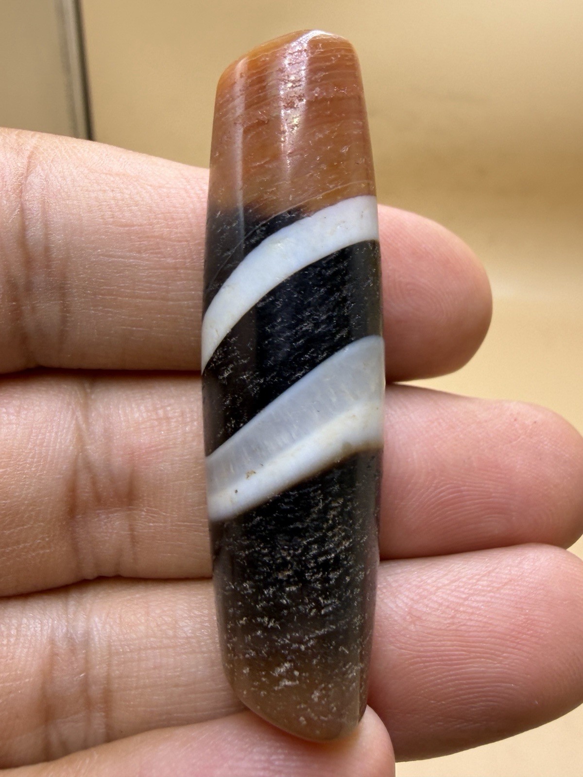 Uniqu Banded Agate Dzi Nepal Bead Brown Black White Spiral Stripe 55mm Old Tibet Uniqu Banded Agate Dzi Nepal Bead Brown Black White Spiral Stripe 55mm Old Tibet