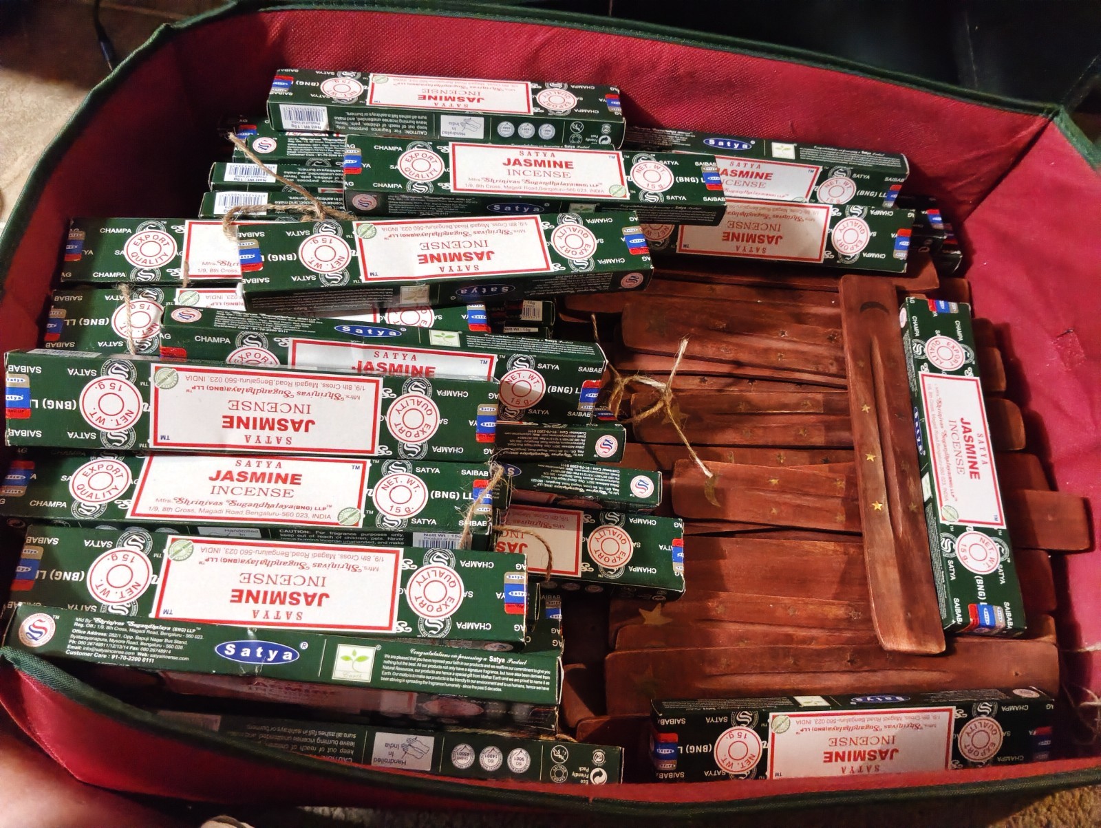 Bulk Wholesale Lot: 61 Satya Jasmine Incense & 61 Wooden Burners