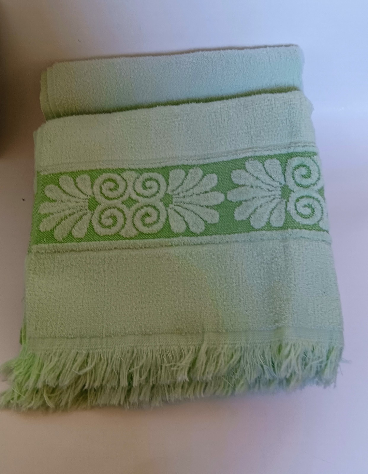 Set Of 2 Vintage Cannon Monticello Mint Green Bath Towels Fringe