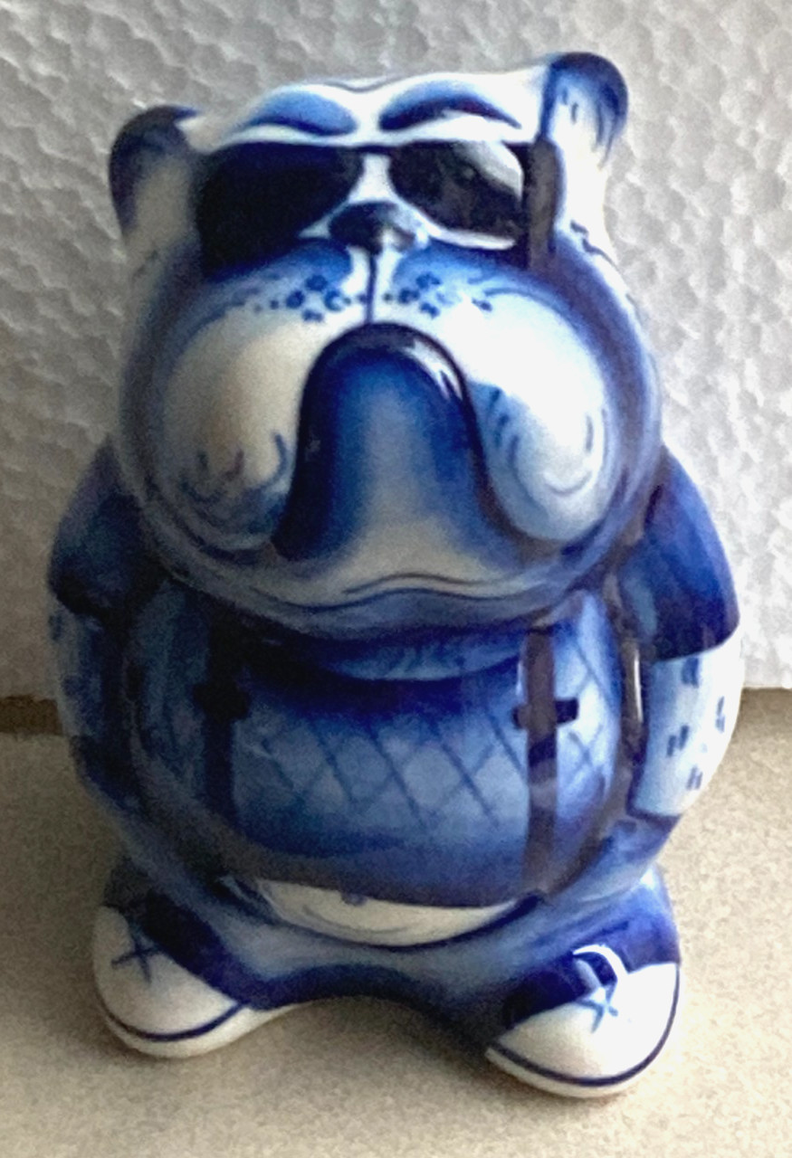 NEW Gzhel Porcelain Dog Boss Figurine Handmade in Russia  2.75 x 2 in Glazed