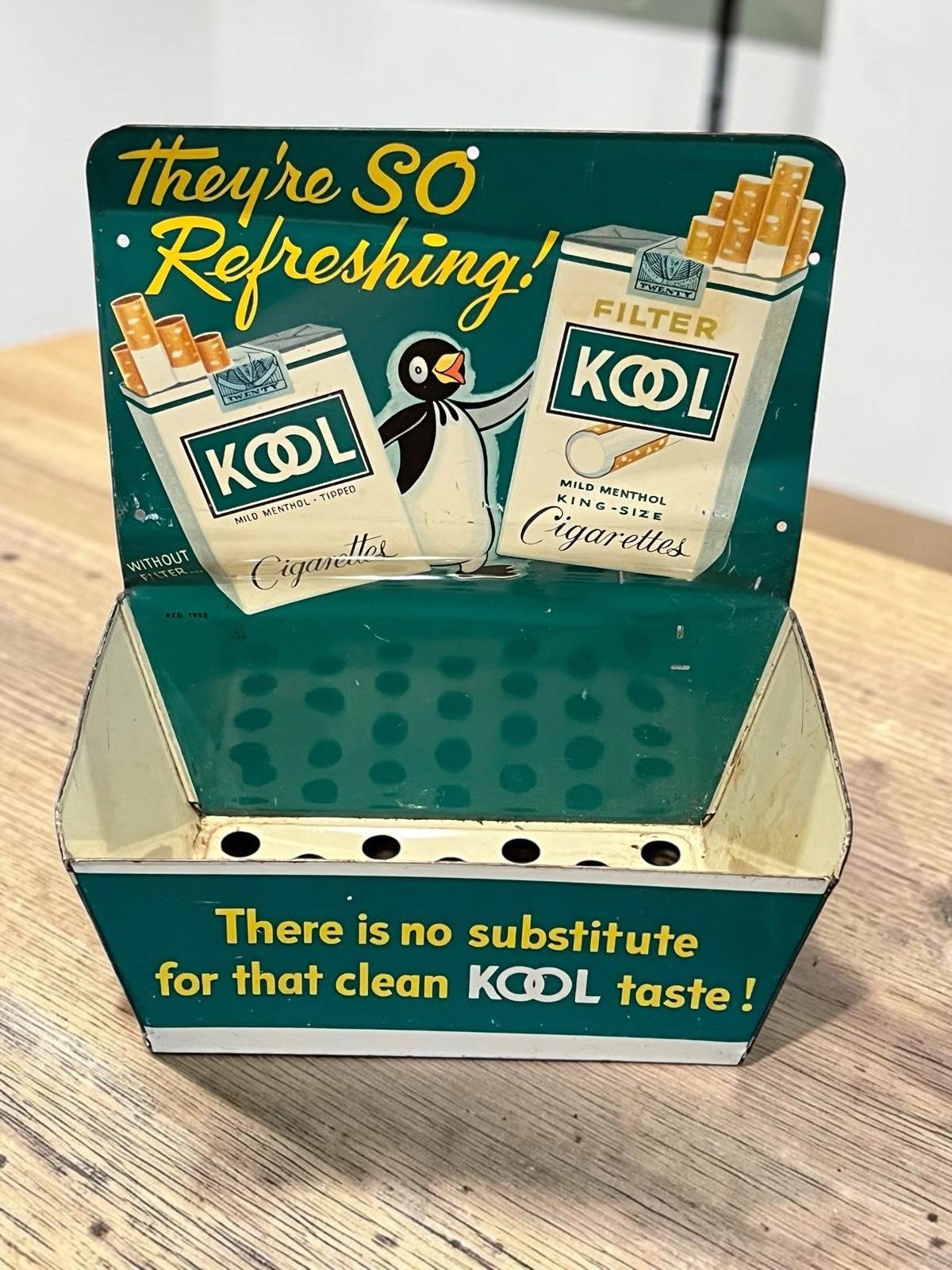 Vintage Kool Cigarettes Tin Counter Display Sign Willie Penguin Match Holder