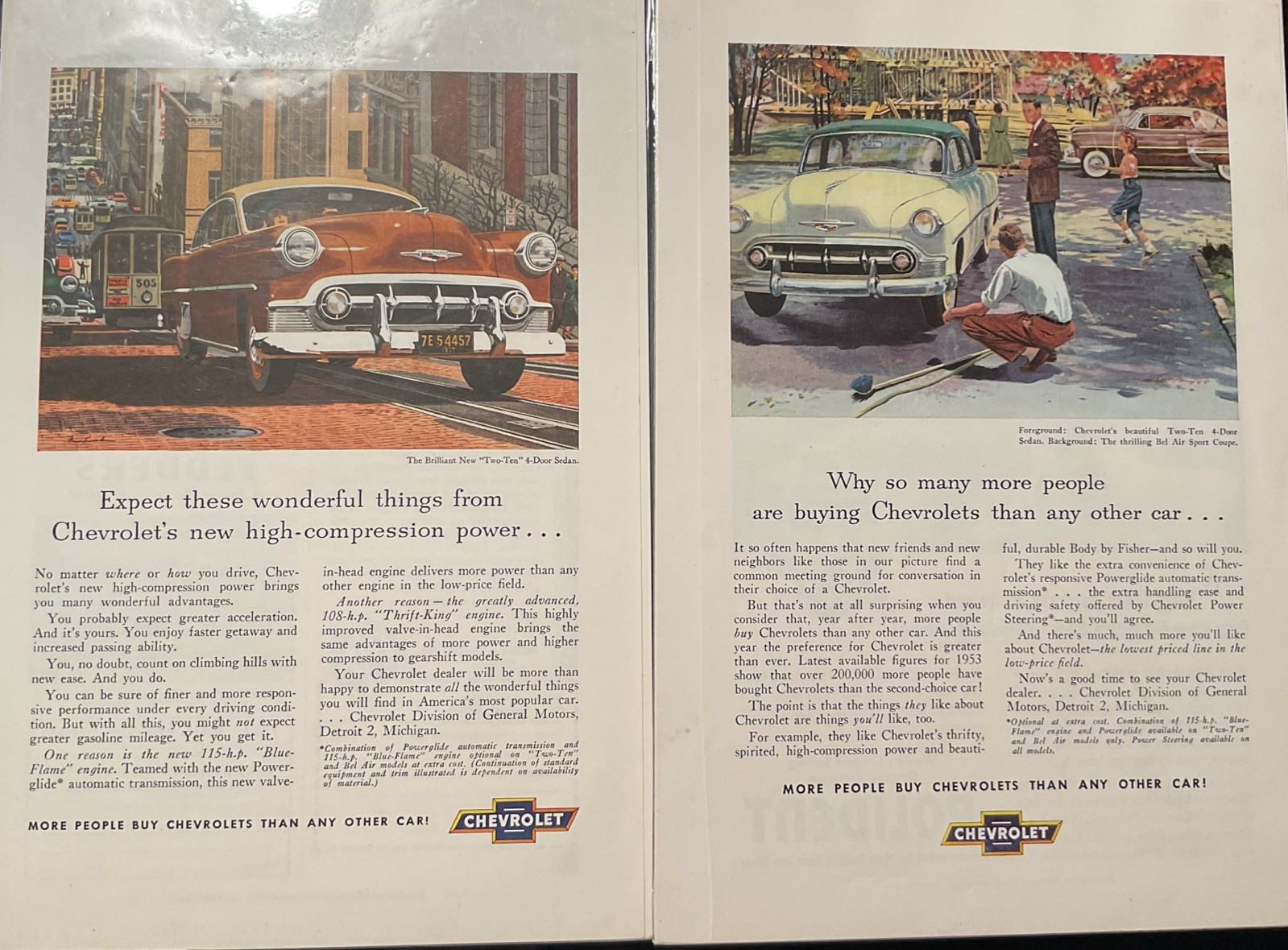 2 Chevrolet Print Ads For 1953 “Two-ten”  4-Door Sedan