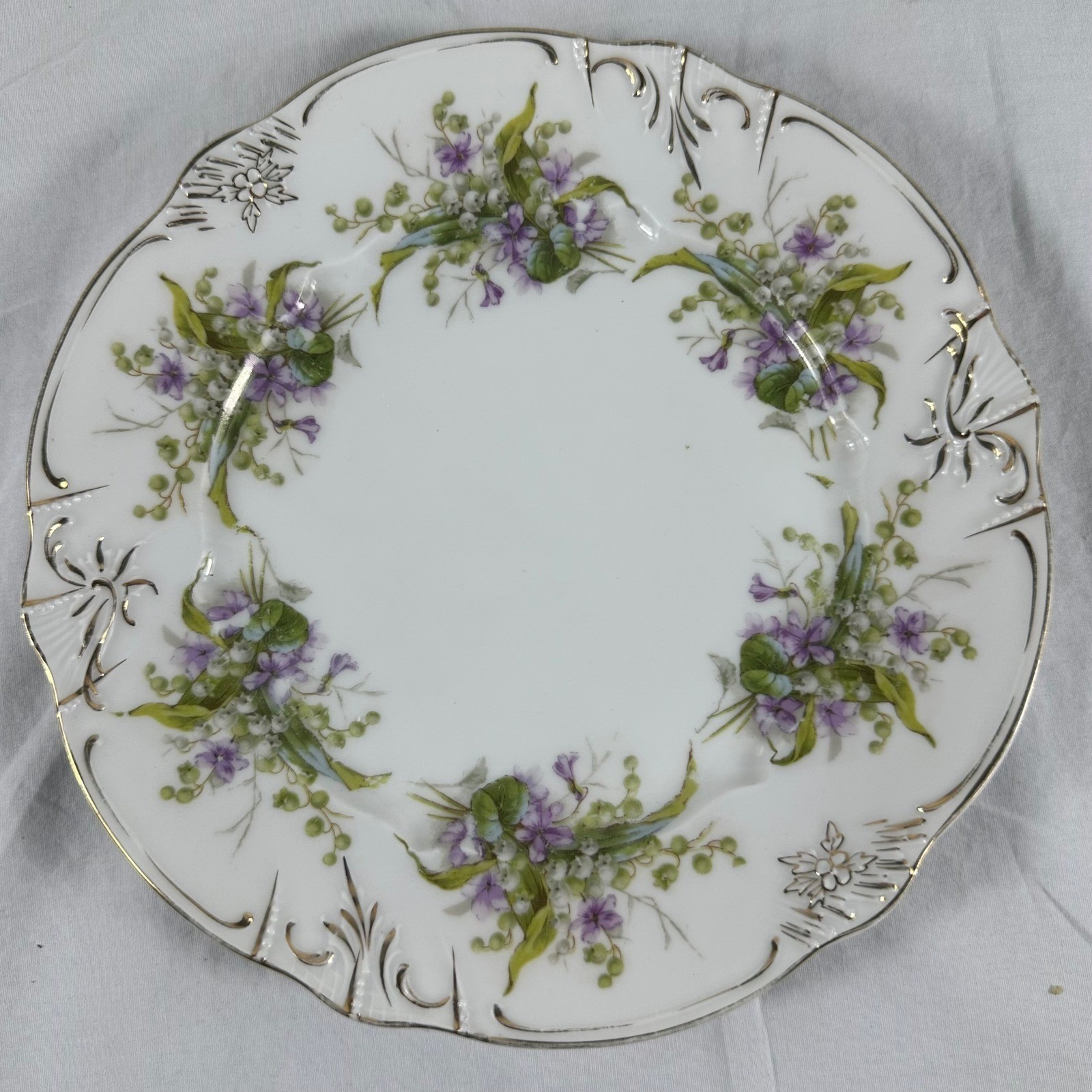 ANTQ Carl Tielsch CT Altwasser Germany Porcelain Plates Purple Violets 4 set 8\