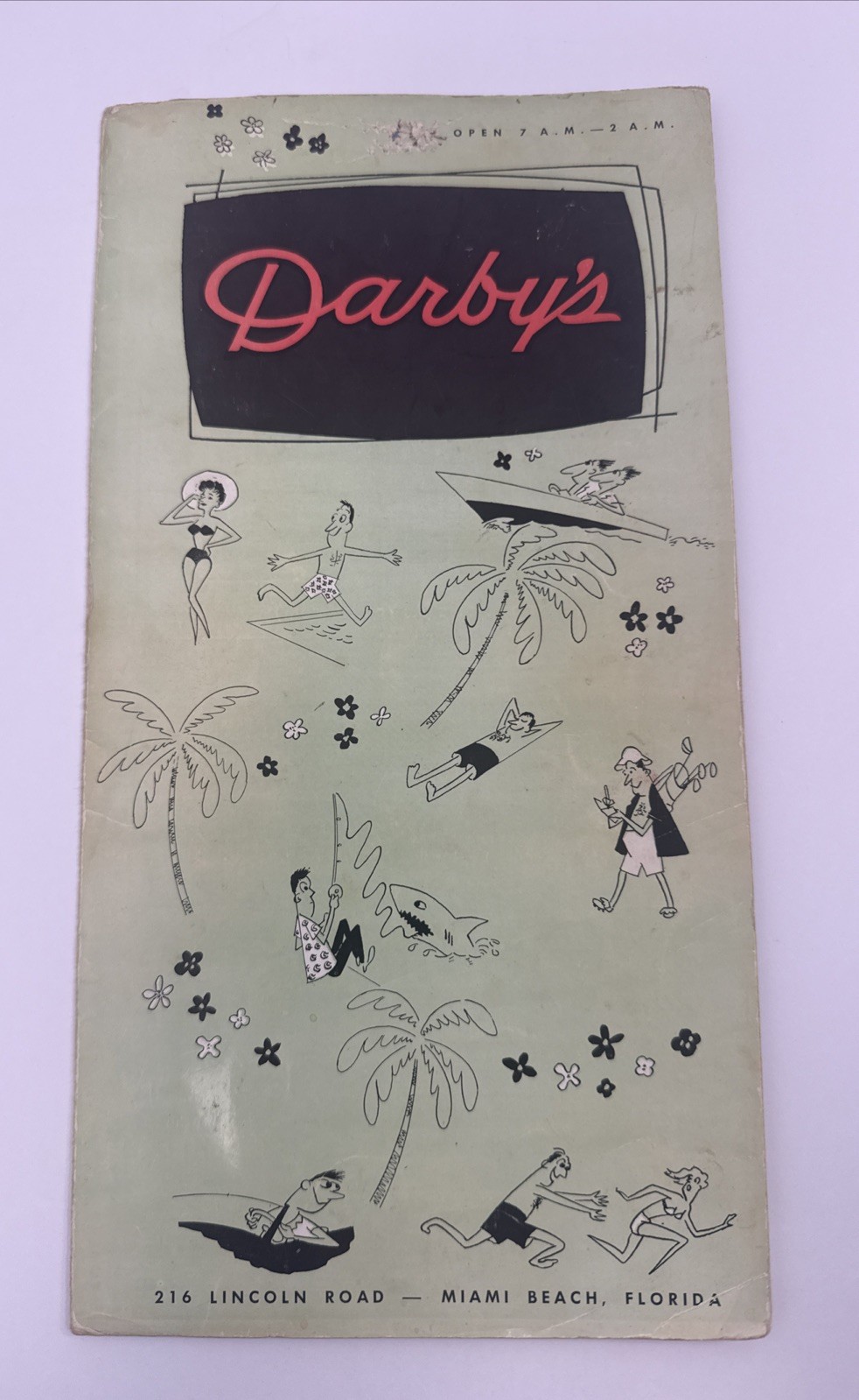 Vintage 1954 Darby’s Restaurant Miami Beach Menu