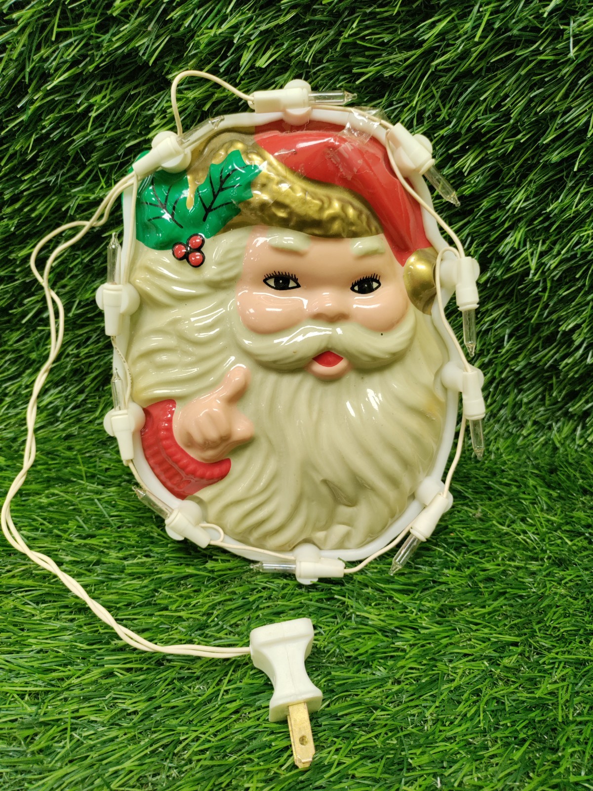 Vintage Santa Face With Lights~ Tested Works