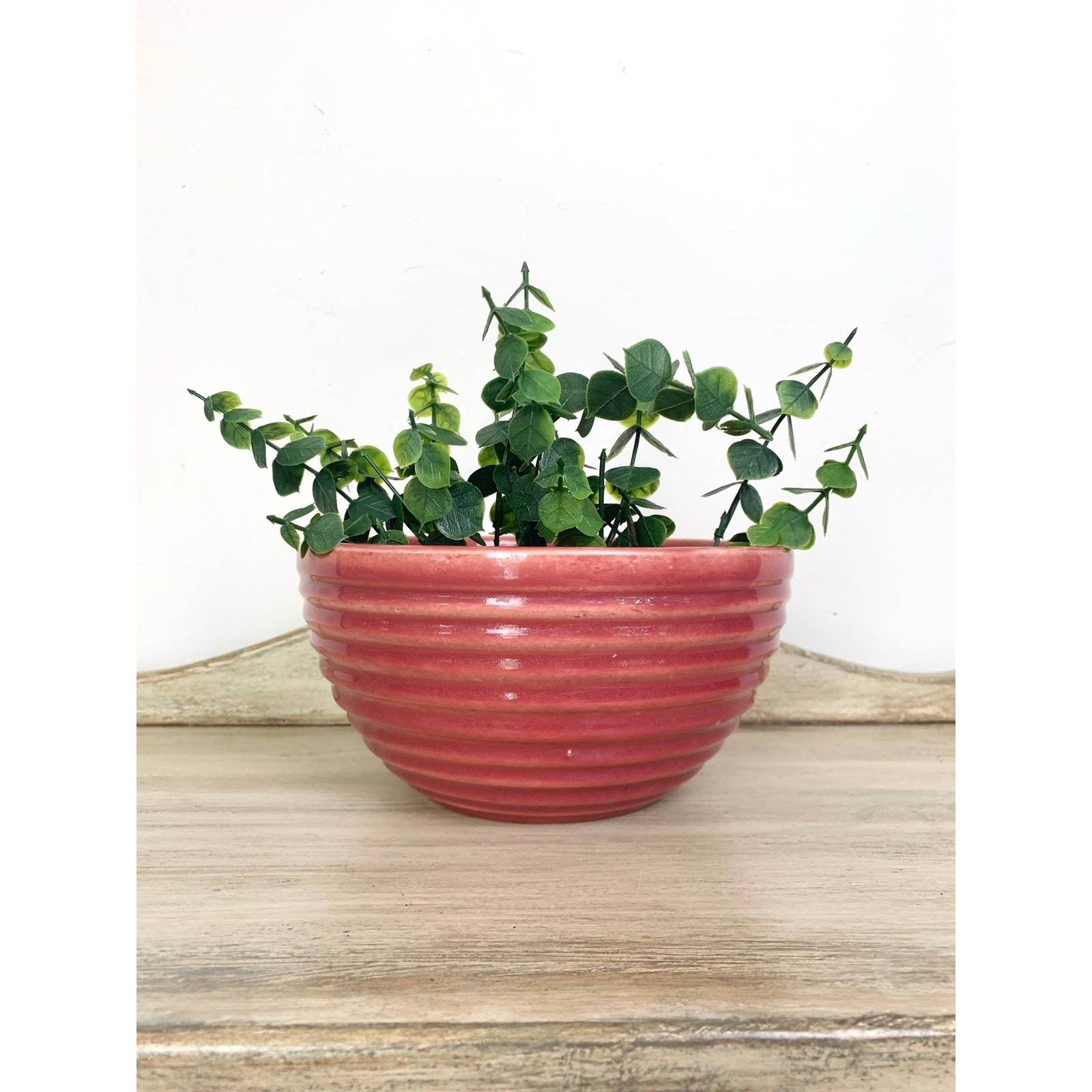 Vintage Ceramic Mixing Bowl Ribbed Pottery Dusty Rose Pink Farmhouse Cottagecore