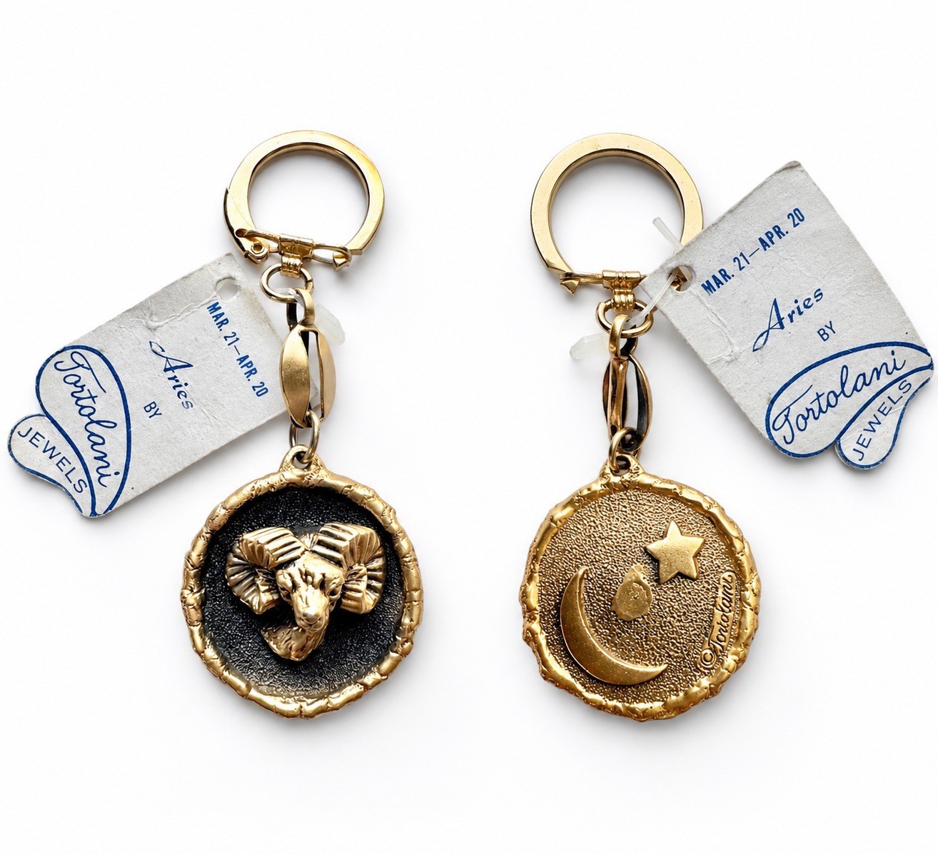 Vintage Tortolani Jewels Zodiac Gold Aries Ram Rare Keychain NOS Original Tag