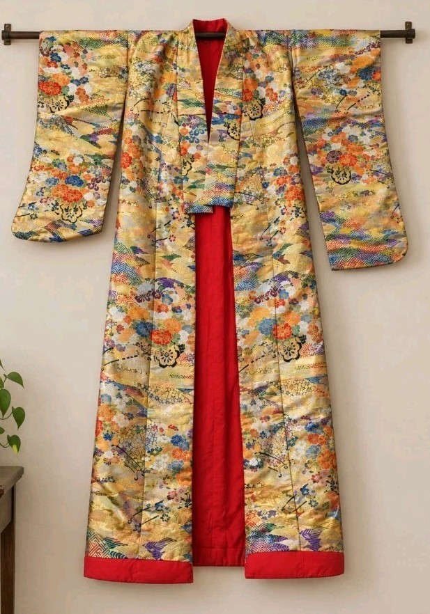 Vintage Japanese Bridal Uchikake Kimono Gold Brocade Silk Wedding Robe 75\