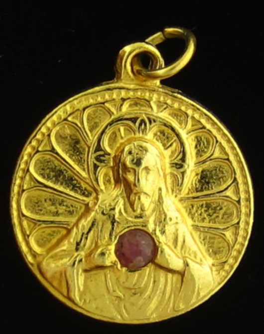 Vintage Jesus Medal Gold Tone Creed Sacred Heart Mary Mount Carmel