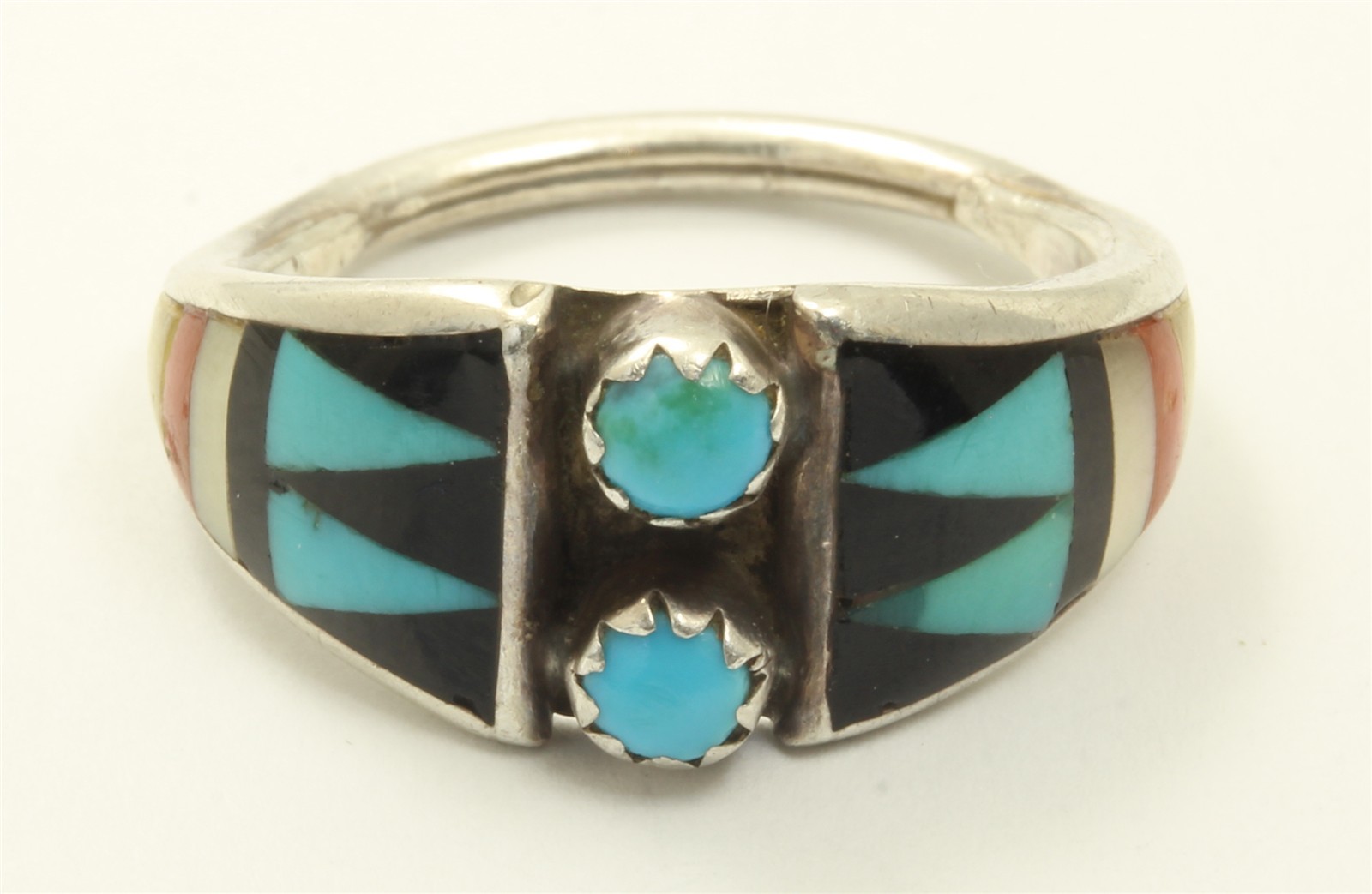 Vintage Zuni Delberta Boone Sterling Silver Turquoise & Channel Inlay Band Ring