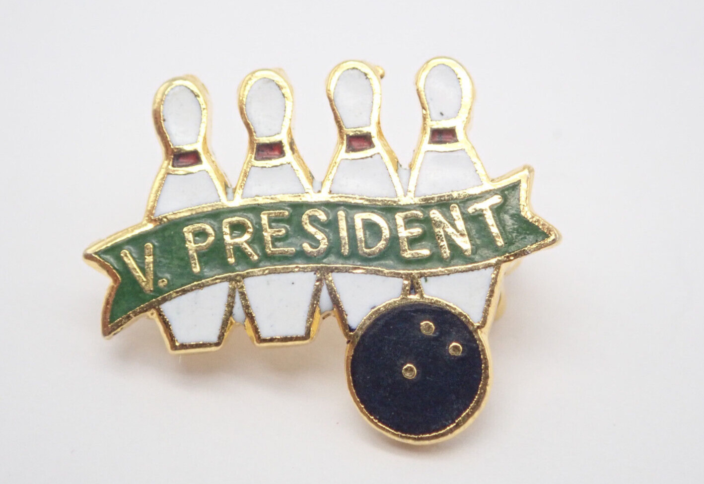Vice President Bowling Pins and Ball Gold Tone Vintage Lapel Pin