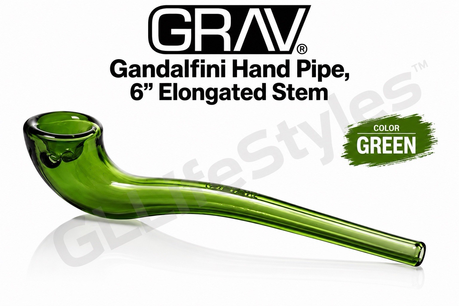 GRAV® Gandalfini Hand Pipe, 6” Elongated Stem,  $30+, Color GREEN
