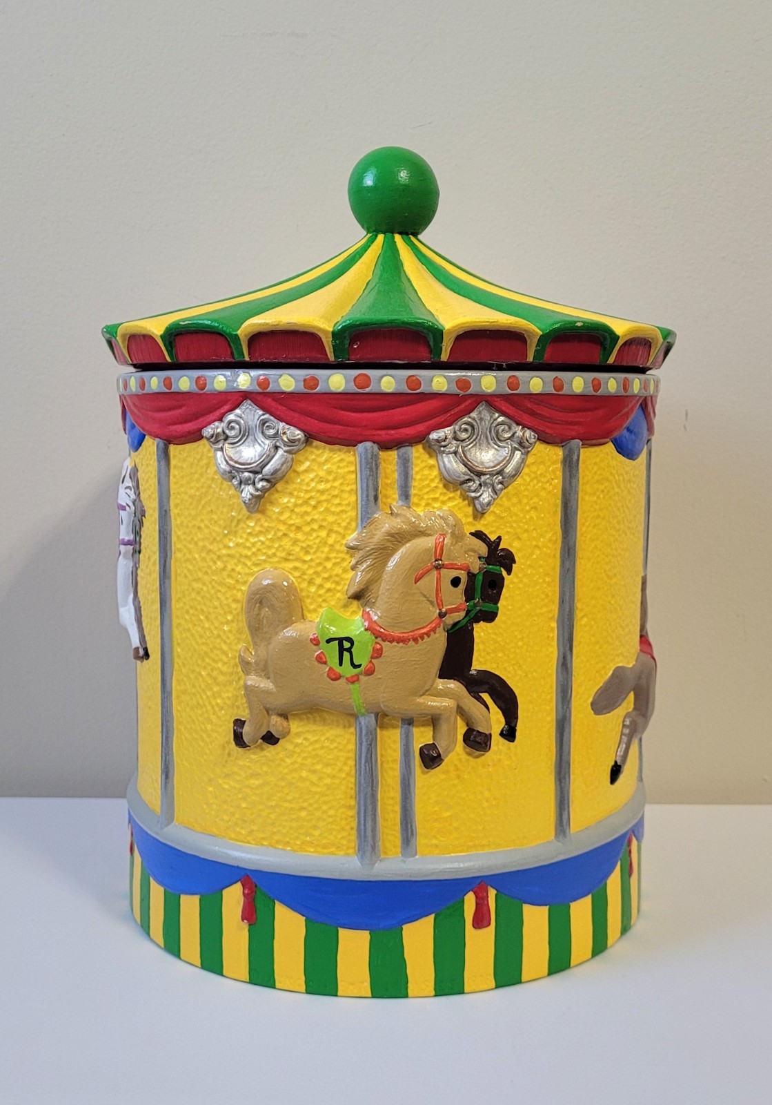 Vintage Vibrant Ceramic Carousel Horse Cookie Jar -Rare/ HTF Big Top Design 11\