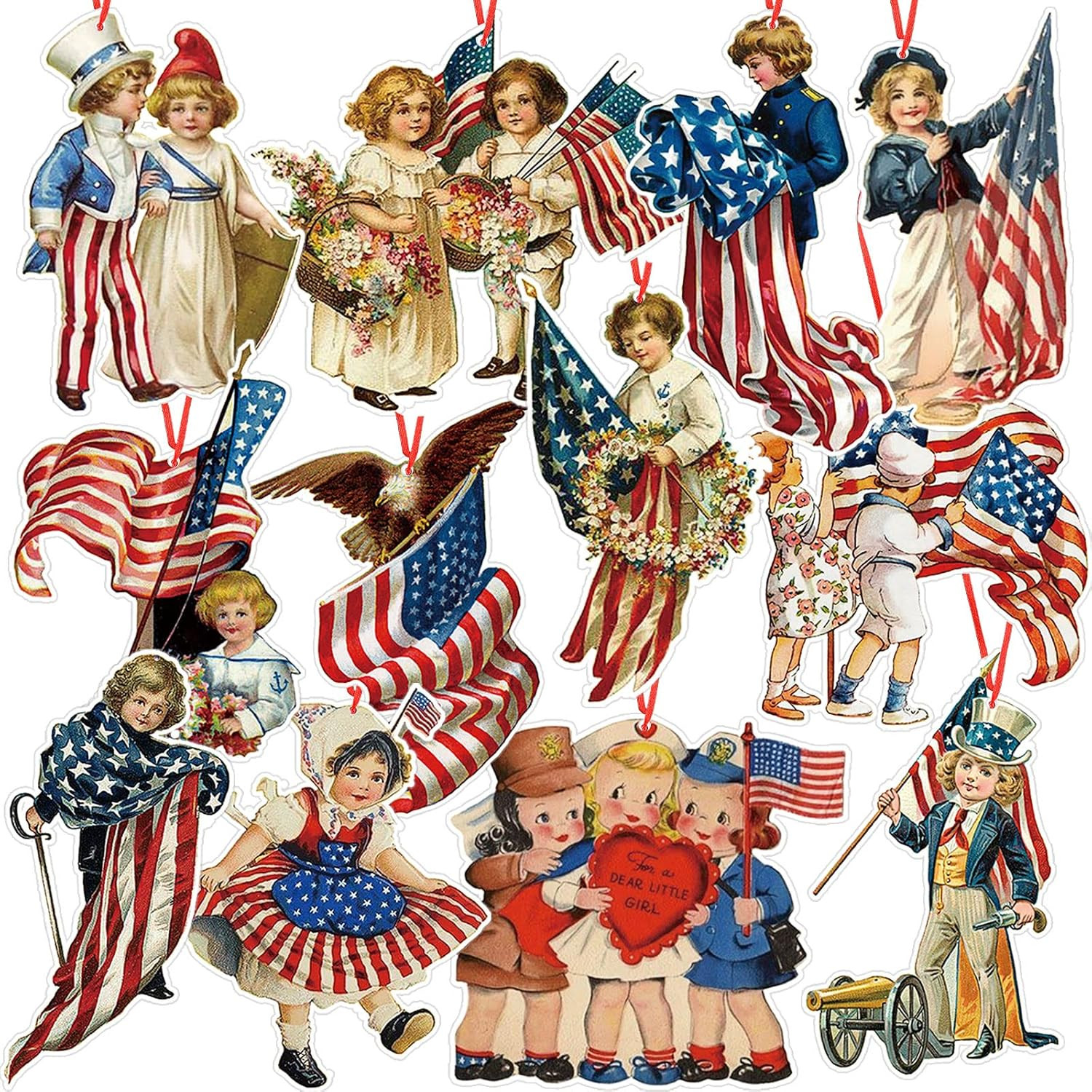 Fuutreo 48 Pcs 4Th of July Hanging Ornaments Vintage Patriotic Tree Decor Fuutreo 48 Pcs 4Th of July Hanging Ornaments Vintage Patriotic Tree Decor