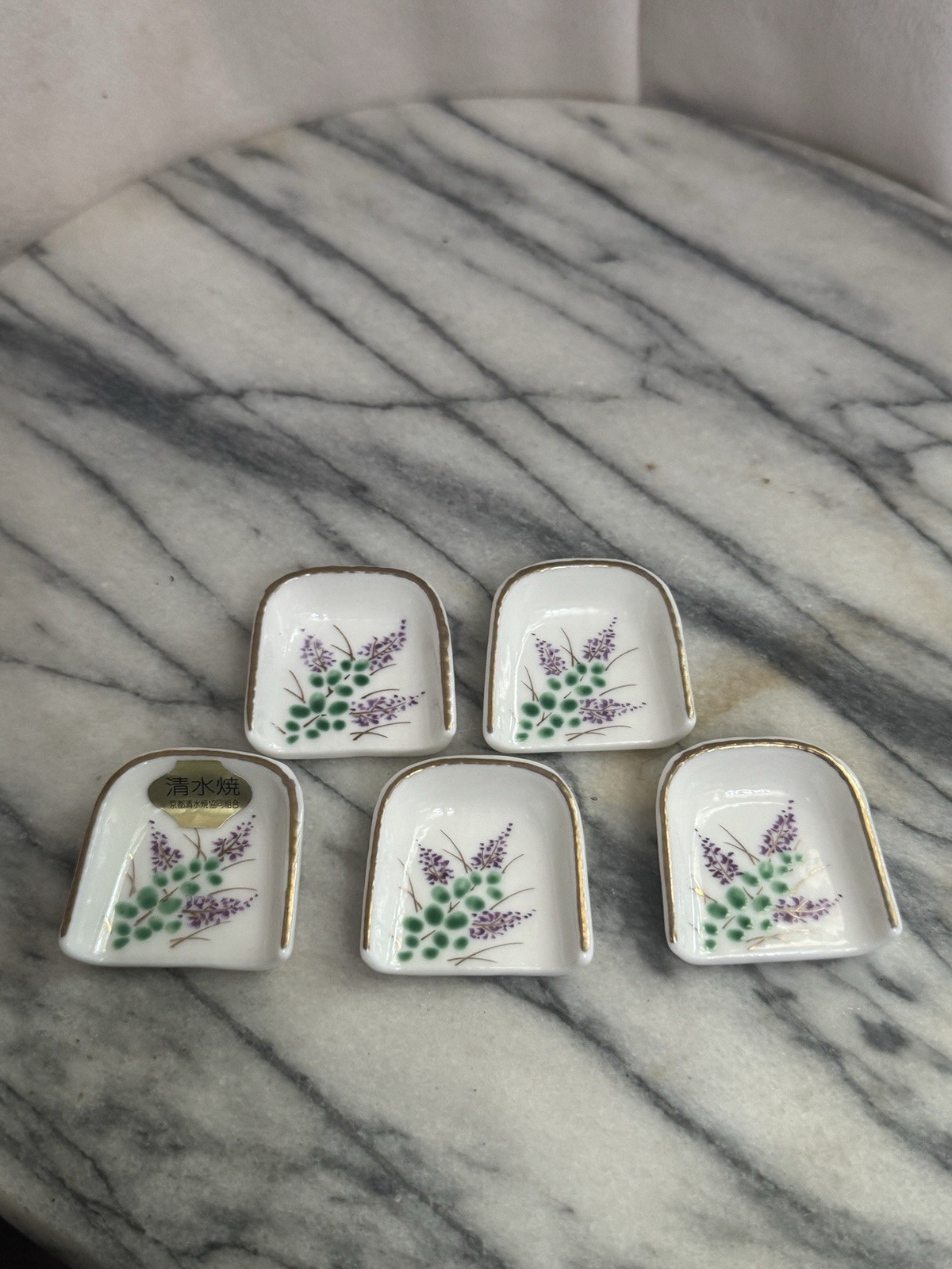Vintage Japanese Hagi Ware Chopstick Rests Set of 5, New in Original Box
